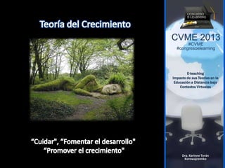 CVME 2013
#CVME
#congresoelearning
E-teaching
Impacto de sus Teorías en la
Educación a Distancia bajo
Contextos Virtuales
Dra. Karinne Terán
Korowajczenko
 