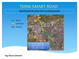 TERNI SMART ROAD
Ing. Marco Salvatori
Buono
Sufficiente
Pessimo
• Via Eroi dell’Aria
• Viale Borzacchini
• Viale dello Stadio
 