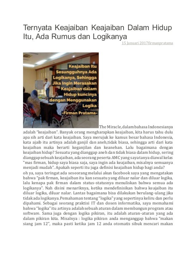 Ternyata keajaiban keajaiban dalam hidup itu, ada rumus dan logikanya