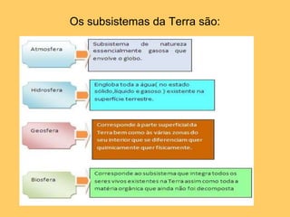Os subsistemas da Terra são: