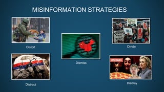 MISINFORMATION STRATEGIES
Distort
Distract
Divide
Dismay
Dismiss
 