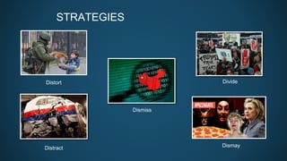 STRATEGIES
Distort
Distract
Divide
Dismay
Dismiss
 