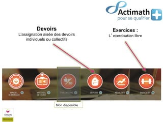 Devoirs
L’assignation aisée des devoirs
individuels ou collectifs
Non disponible
Exercices :
L’exercisation libre
 