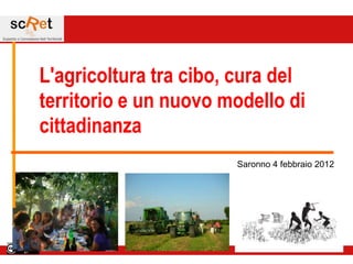 L'agricoltura tra cibo, cura del
territorio e un nuovo modello di
cittadinanza
                       Saronno 4 febbraio 2012
 