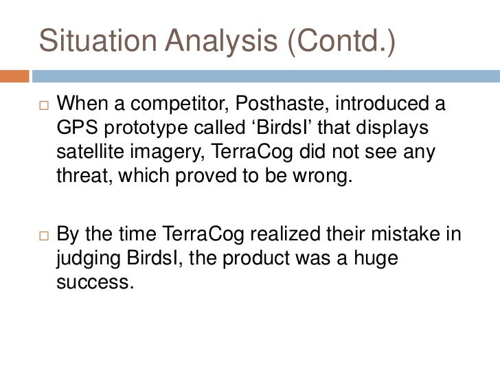 terracog gps An impasse has occurred in the pricing decision of aerial, terracog’s satellite imagery enabled gps, due to a distinct mismatch in the price estimated by the production department and the desired price, set by the sales department. terracog gps An impasse has occurred in the pricing decision of aerial, terracog’s satellite imagery enabled gps, due to a distinct mismatch in the price estimated by the production department and the desired price, set by the sales department.