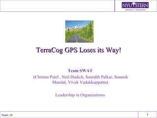 TerraCog GPS Loses its Way! Team SWAT (Chintan Patel , Neil Dudich, Saurabh Palkar, Soumik Mandal, Vivek Vadakkuppattu) Leadership in Organizations 