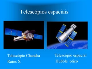Telescópios espaciais
Telescópio espacial
Hubble otico
Telescópio Chandra
Raios X
 