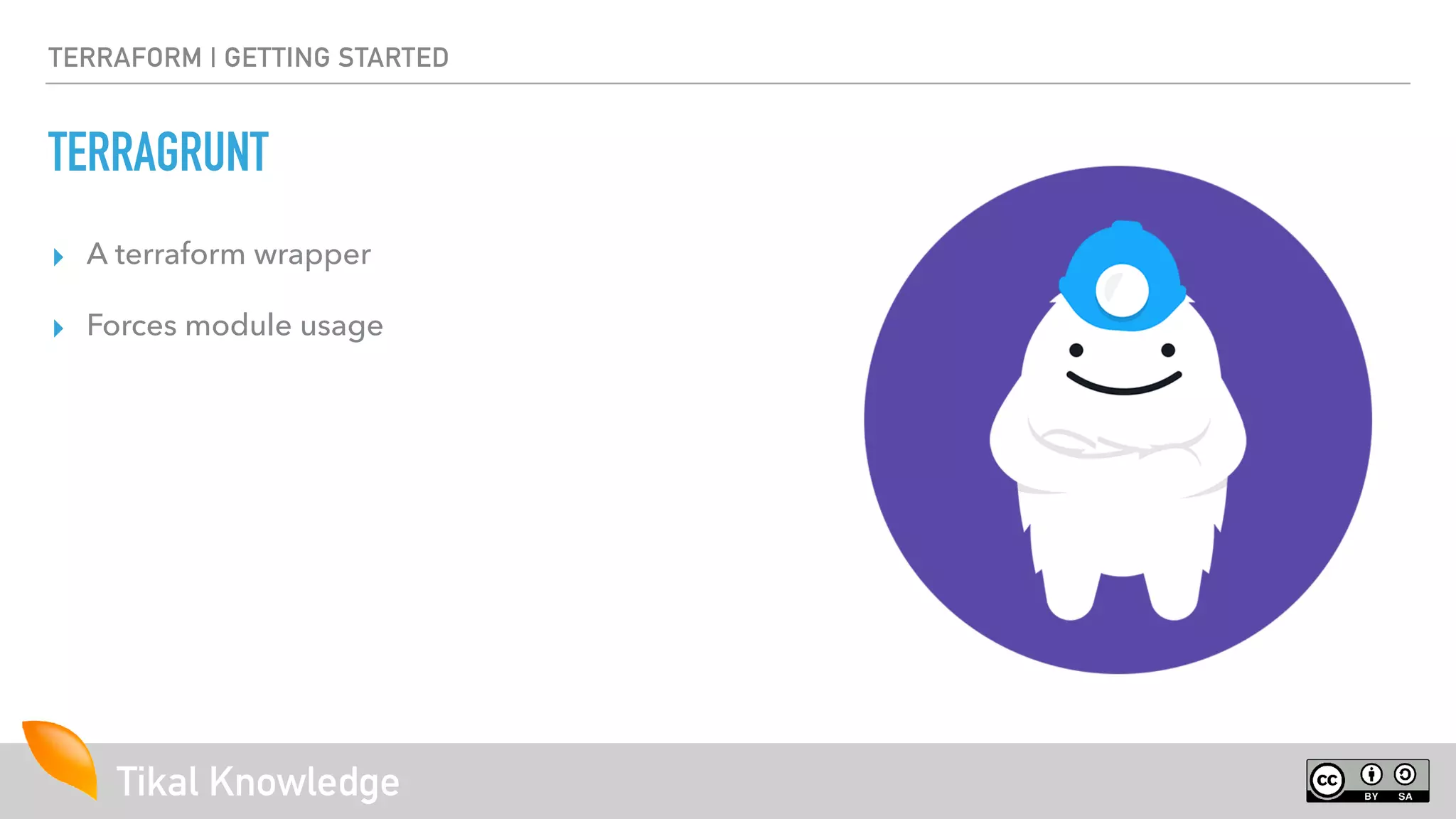 Tikal Knowledge
TERRAFORM | GETTING STARTED
TERRAGRUNT
▸ A terraform wrapper
▸ Forces module usage
 