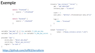 Exemple
https://github.com/toff63/terraform
 