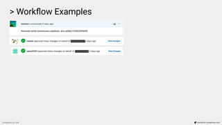 > Workﬂow Examples
Compliance as Code terraform-compliance.com
 