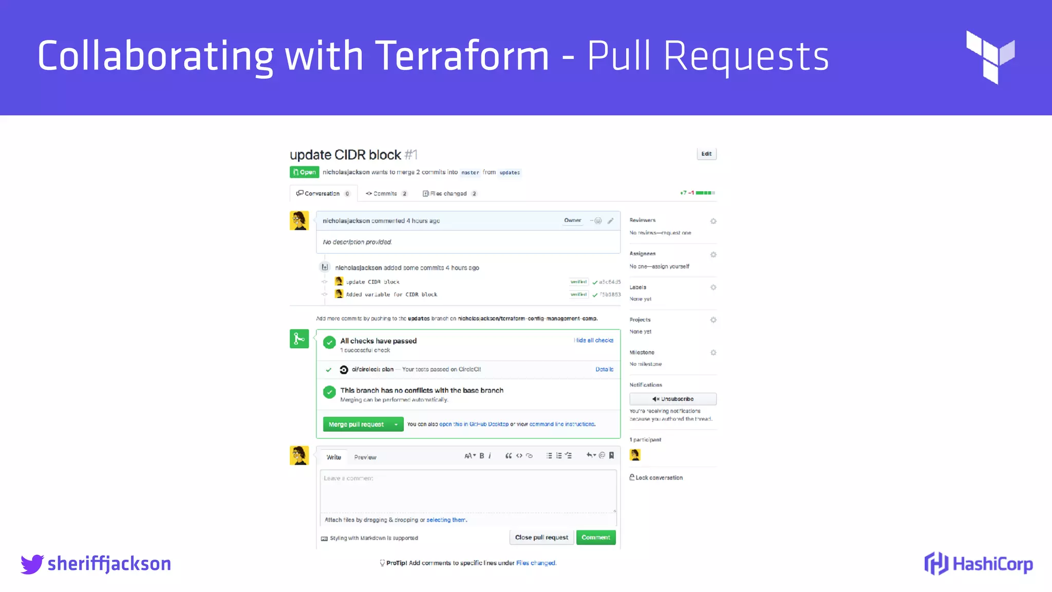 
Collaborating with Terraform - Pull Requests
sheriffjackson
 