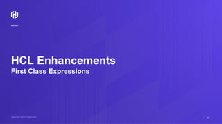 Copyright © 2018 HashiCorp ⁄
HCL Enhancements
First Class Expressions
22
 