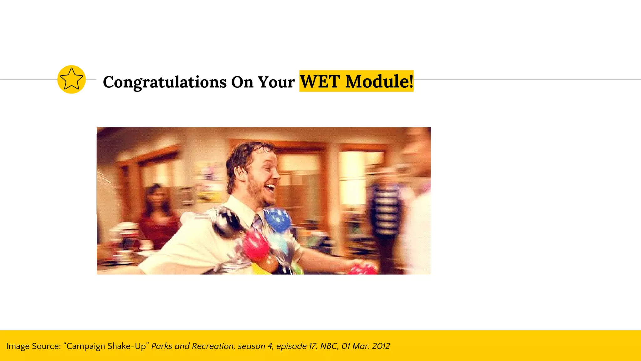 outputs.tf
providers.tf
route53.tf
variables.tf
Congratulations On Your WET Module!
Image Source: “Campaign Shake-Up” Parks and Recreation, season 4, episode 17, NBC, 01 Mar. 2012
 