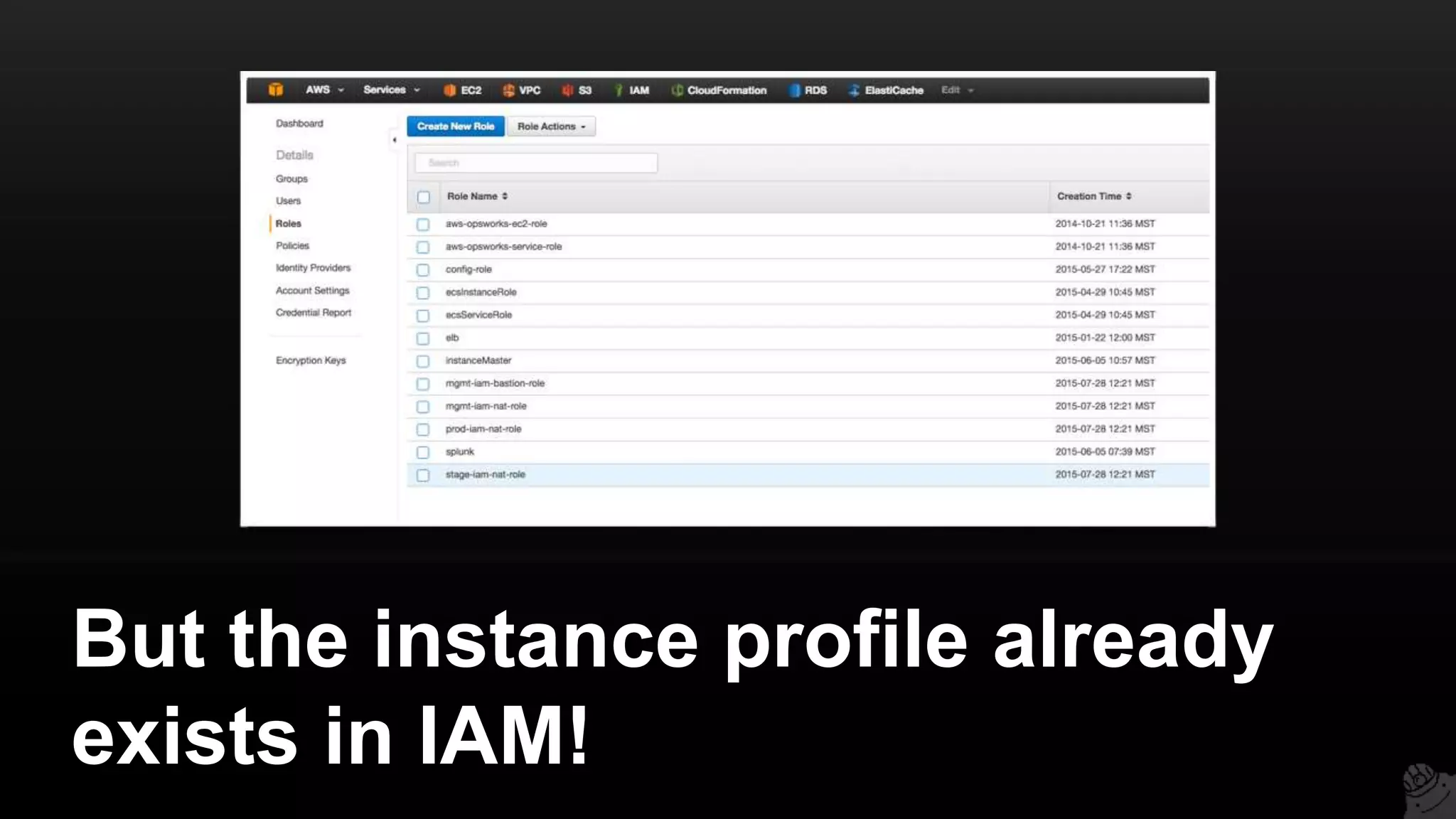 But the instance profile already
exists in IAM!
 