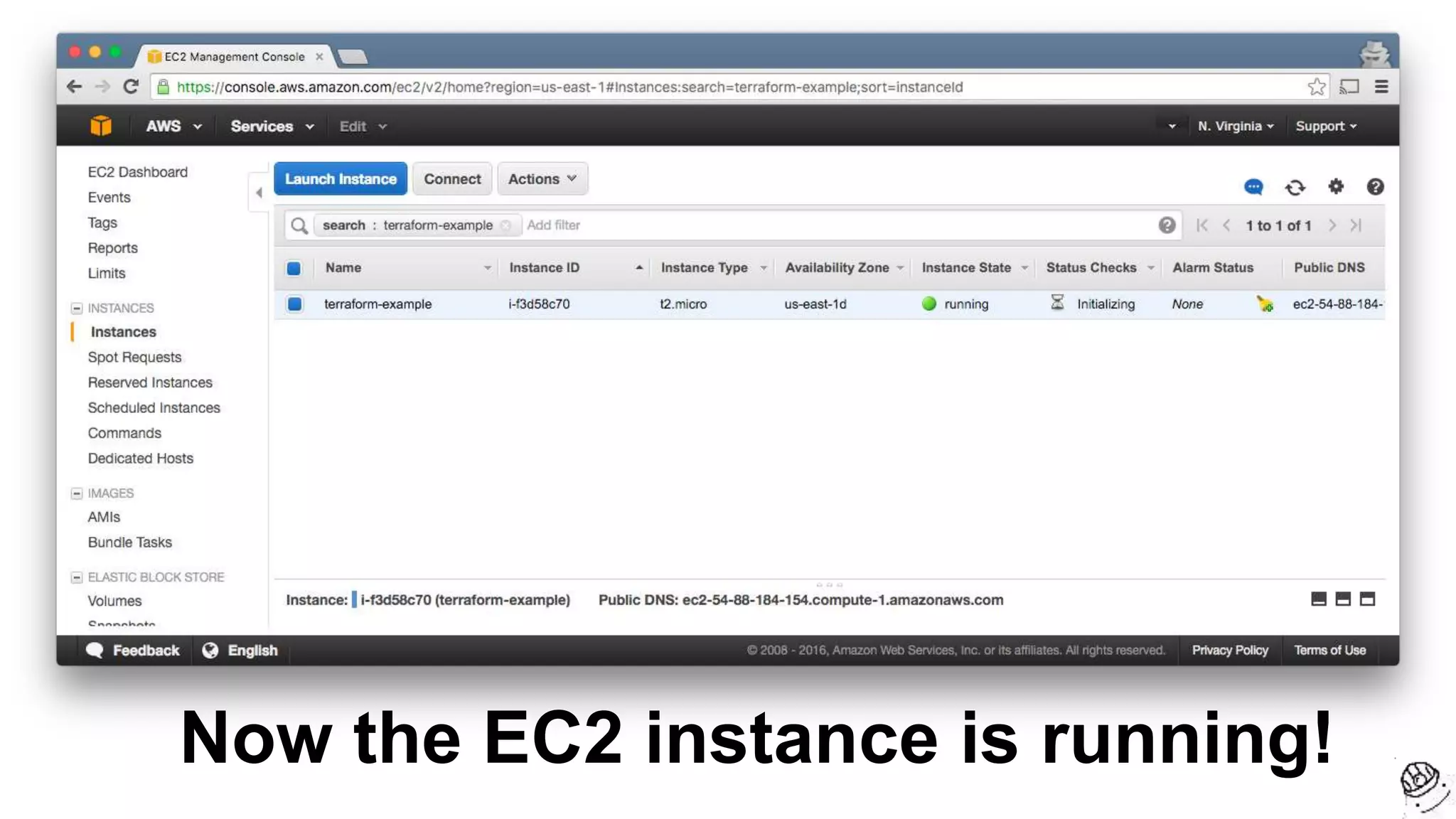 Now the EC2 instance is running!
 