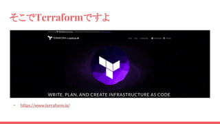 そこでTerraformですよ
- https://www.terraform.io/
 