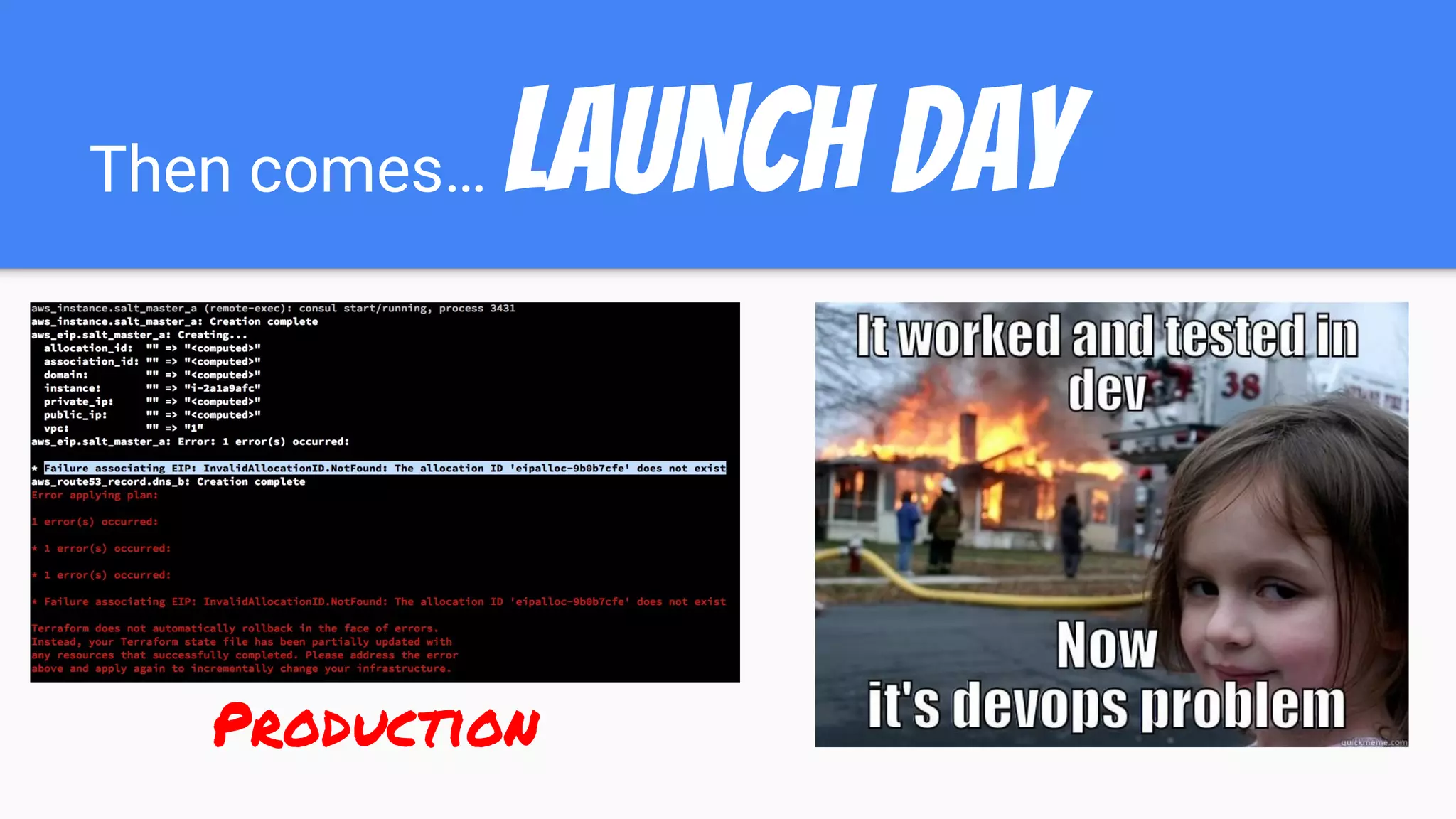 Then comes… Launch Day
Production
 