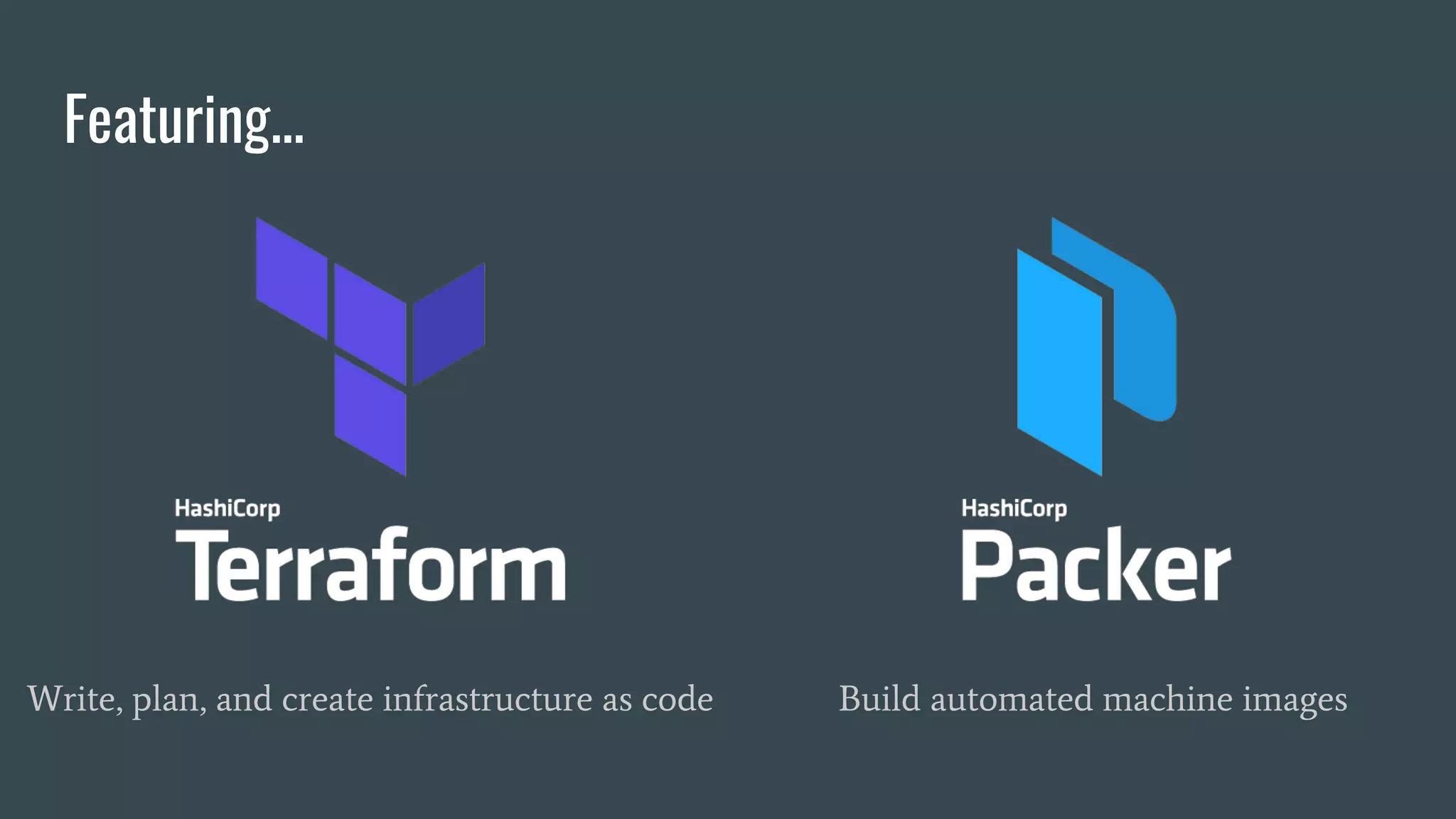 Featuring...
Write, plan, and create infrastructure as code Build automated machine images
 