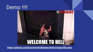 Demo !!!!
https://github.com/lcarneirofreitas/terraform-kops-k8s-aws
 