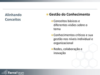 Conhecimentos Críticos




  Conhecimento crítico                                    é todo conhecimento que


         vantagem competitiva
      fornece                                                           eé


    relevante       Estratégia
                           para a execução da                            ; é


  difícil recuperado reduz riscos
                de ser                            e
                         significativos para o negócio.
 