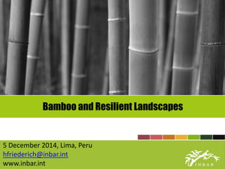 Bamboo and Resilient Landscapes 
5 December 2014, Lima, Peru 
hfriederich@inbar.int 
www.inbar.int 
 