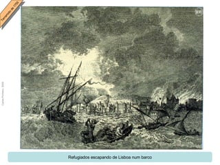 Refugiados escapando de Lisboa num barco 