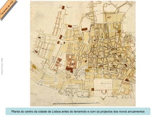 Planta do centro da cidade de Lisboa antes do terramoto e com os projectos dos novos arruamentos 
