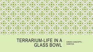 TERRARIUM-LIFE IN A
GLASS BOWL
GREEN CONCEPTS-
HARITHA
 
