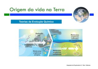 Origem da vida na Terra
Adaptado de Exploratório 8, Raíz Editores
Teorias da Evolução Química
 