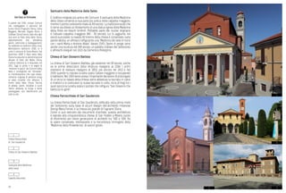 26
Santuario della Madonna della Selva.
È l’edificio religioso più antico del Comune. Il santuario della Madonna
della Selva conserva la sua parte più antica nella cappella maggiore,
mentre il portico antistante risale al XVI secolo. La tradizione vuole che
il nome sia dovuto al ritrovamento di una statua lignea della Madonna
della Pietà nei boschi limitrofi. Probabile parte del nucleo originario
è l’attuale cappella maggiore (XIV - XV secolo), cui fu aggiunta, nei
secoli successivi, la navata. All’interno della chiesa è conservato, sulla
parete destra, un affresco raffigurante una “Madonna del latte in trono
con i santi Marta e Antonio Abate” datato 1543. Opere di pregio sono
anche una scultura del XVII secolo, un paliotto d’altare del Settecento
e affreschi eseguiti nel 1613 da Domenico Pellegrino.
Chiesa di San Giovanni Battista
La chiesa di San Giovanni Battista, già esistente nel XV secolo, anche
se le prime descrizioni della struttura risalgono al 1566. I primi
interventi di restauro risalgono al 1852, poi ancora nel 1913 e nel
1918, quando fu rialzata la volta sopra l’altare maggiore e recuperato
il battistero. Nel 1960 viene presa l’importante decisione di prolungare
di un terzo la navata della chiesa: viene abbattuta la facciata in calce
e mattoni e si costruisce la nuova facciata in cotto, ricca di fregi tra i
quali spicca la lunetta sopra il portale che raffigura “San Giovanni che
battezza le genti”.
Chiesa Parrocchiale di San Gaudenzio
La chiesa Parrocchiale di San Gaudenzio, edificata nella prima metà
del Settecento sulla base di alcuni disegni dell’architetto milanese
Dionigi Maria Ferrari, è la chiesa più grande di Fagnano Olona.
Come si può evincere dai documenti d’archivio, questa architettura
è ispirata alla cinquecentesca chiesa di San Fedele a Milano, punto
di riferimento per intere generazioni di architetti tra ‘500 e ‘600. Tra
le opere conservate, interessante è la trecentesca immagine della
“Madonna della Provvidenza”, di autore ignoto.
Chiesa Parrocchiale
di San Gaudenzio
Chiesa di San Giovanni Battista
Santuario della Madonna
della Selva
Castello Visconteo
2
1
3
4
Dal Palio al Girinvalle
A partire dal 1996, cinque Comuni
che costeggiano il percorso del
fiume Olona (Fagnano Olona, Gorla
Maggiore, Marnate, Olgiate Olona e
Solbiate Olona) hanno dato vita ogni
due anni al Palio della Valle Olona,
appuntamento che, attraverso
giochi, cerimonie e festeggiamenti,
ha celebrato le tradizioni della zona.
Nell’edizione dell’anno 2000, si è
unito il comune di Gorla Minore. Dal
dicembre 2008 il Palio della Valle
Olona ha assunto la denominazione
attuale di Palio del Medio Olona;
l’ultima edizione si è disputata nel
2011. Oggi la grinta e la voglia di
“mettersi in gioco” dei Comuni della
Valle è convogliata nel “Girinvalle”:
la manifestazione che, ogni estate,
richiama migliaia di persone lungo
la pista ciclabile che affianca il
fiume della Valle Olona. Decine
di attività, eventi, iniziative e punti
ristoro allietano la lunga e verde
passeggiata con divertimenti per
tutte le età.
2
1
3
4
 