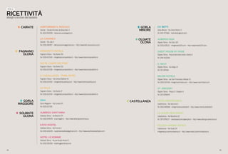 6564
RICETTIVITÀAlberghi e strutture dell’ospitalità
IN VALLE
AGRITURISMO IL PASCOLO
Cairate - Strada Vicinale dei Boschetti, 4
Tel: 328 2522539 - ilpascolo.cairate@alice.it
LA CANONICA
Cairate - Via Jesi 3
Tel: 0331/360927 - beb.lacanonica@gmail.com - http://www.beb-lacanonica.com
ARRIGHETTI HOTELS
Fagnano Olona - Via Dante 215
Tel: 0331/617240 - info@hotelcampodeifiori.it - http://www.hotelcampodeifiori.it
HOTEL CAMPO DEI FIORI
Fagnano Olona - Via Dante 215
Tel: 0331/617328 - info@hotelcampodeifiori.it - http://www.hotelcampodeifiori.it
IL CASTELLAZZO - PARK HOTEL
Fagnano Olona - Via Cesare Battisti 55
Tel: 0331/617453 - info@hotelilcastellazzo.it - http://www.hotelilcastellazzo.it
LA VILLA
Fagnano Olona - Via Dante 27
Tel: 0331/617240 - info@hotelcampodeifiori.it - http://www.hotelcampodeifiori.it
DINA
Gorla Maggiore - Via Europa 33
Tel: 0331/617318
ALBERGO SANT’ANNA
Solbiate Olona - via Mazzini 29
Tel: 0331/649678 - st.anna@tin.it - http://www.albergosantanna.eu
EXPO HOSTEL
Solbiate Olona - Via Fiume 6
Tel: 0331/642640 - expohostelsolbiate@gmail.com - http://www.expohostelsolbiate.com
HOTEL LE ROBINIE
Solbiate Olona - Via per Busto Arsizio 9
Tel: 0331/329260 - booking@lerobinie.com
CAIRATE
FAGNANO
OLONA
GORLA
MAGGIORE
SOLBIATE
OLONA
GORLA
MINORE
CASTELLANZA
OLGIATE
OLONA
CA’ BETTI
Gorla Minore - Via Silvio Pellico 5
Tel: 340 0771881 - bebcabetti@hotmail.it
ALBERGO D120
Olgiate Olona - Via Diaz 120
Tel: 0331/635115 - info@hoteld120.com - http://www.hoteld120.com
GUEST HOUSE BY ROSE
Olgiate Olona - Piazza Volontarie della Libertà 2
Tel: 348 6410266
IL GECO
Olgiate Olona - Via Adige 21
Tel: 331 639566
MO.OM HOTELS
Olgiate Olona - via San Francesco d’Assisi 15
Tel: 0331/327240- info@moomhotel.com - http://www.moomhotel.com
ST. GREGORY
Olgiate Olona - Piazza S. Gregorio 6
Tel: 333 8358470
HOTEL MONTECARLO
Castellanza - Via Saronno 4
Tel: 0331/480568 - info@montecarlohotel.It - http://www.montecarlohotel.It
LA VOLPE PESCATRICE
Castellanza - Via Nizzolina 22
Tel: 339 8796217 - lavolpepescatrice@virgilio.it - http://www.albergocastellanza.it
PICCOLO MONDO ANTICO
Castellanza - Via Giusti 24
info@nelpiccolomondoantico.it - http://www.nelpiccolomondoantico.it
 