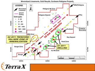 Q2 2011 TRENCHING
50m WIDE ZONE OF
 MINERALIZATION

                    Q1 2011
                    DRILLING
 