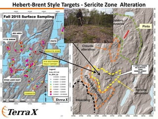 Hebert‐Brent Style Targets ‐ Sericite Zone  Alteration  
5 TIMES LARGER
ON SURFACE
THAN
HEBERT-BRENT
ZONE
20
 