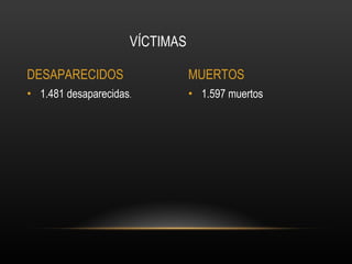 1.597 muertos 1.481 desaparecidas . VÍCTIMAS DESAPARECIDOS MUERTOS 