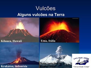 Vulcões Alguns vulcões na Terra Kilauea, Hawaii  Etna, Itália Krakatoa, indonésia Monte Santa Helena, Estados Unidos 