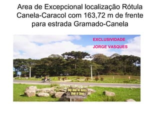 Area de Excepcional localização Rótula Canela-Caracol com 163,72 m de frente para estrada Gramado-Canela EXCLUSIVIDADE Jorge Vasques EXCLUSIVIDADE JORGE VASQUES 