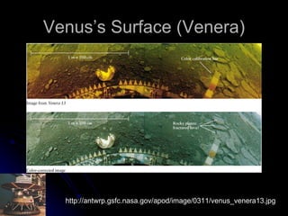 Venus’s Surface (Venera) http://antwrp.gsfc.nasa.gov/apod/image/0311/venus_venera13.jpg 