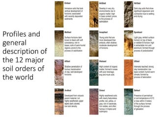 Profiles and
general
description of
the 12 major
soil orders of
the world
 