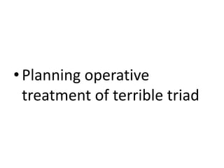 •Planning operative
treatment of terrible triad
 