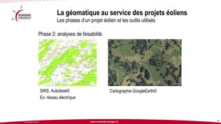 www.romande-energie.ch 
© ROMANDE ENERGIE 
La géomatique au service des projets éoliensLes phases d’un projet éolien et les outils utilisés 
23 
Phase 2: analyses de faisabilité 
SIRS, Autodesk© 
Ex: réseau électrique 
Cartographie GoogleEarth©  