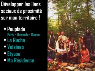 Développer les liens sociaux de proximité sur mon territoire ! Peuplade Paris  –  Grenoble  -  Rennes La Ruche Voisineo Etyssa Ma Résidence 