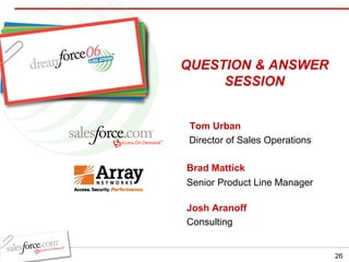 Brad Mattick Senior Product Line Manager Josh Aranoff Consulting QUESTION & ANSWER SESSION Director of Sales Operations Tom Urban 