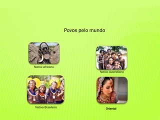 Nativo africano
Oriental
Nativo australiano
Nativo Brasileiro
Povos pelo mundo
 