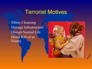 Terrorist Motives Ethnic Cleansing Damage Infrastructure Disrupt Normal Life Direct Kill of an Enemy  