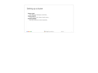 ‹#›
@tpryan
Setting up a cluster
• Choose a cloud:
• GCE, AWS, Azure, Rackspace, on-premises, …
• Choose a node OS:
• CoreOS, Atomic, RHEL, Debian, CentOS, Ubuntu, ...
• Provision machines:
• Boot VMs, install and run kube components, ...
 
