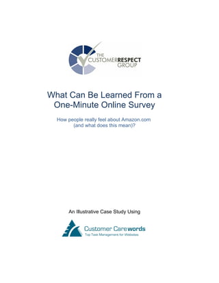 What Can Be Learned From a
 One-Minute Online Survey
  How people really feel about Amazon.com
        (and what does this mean)?




      An Illustrative Case Study Using
 