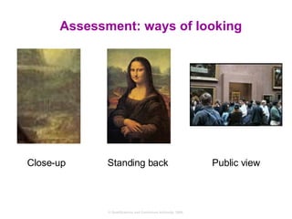 Assessment: ways of looking Close-up Standing back Public view 