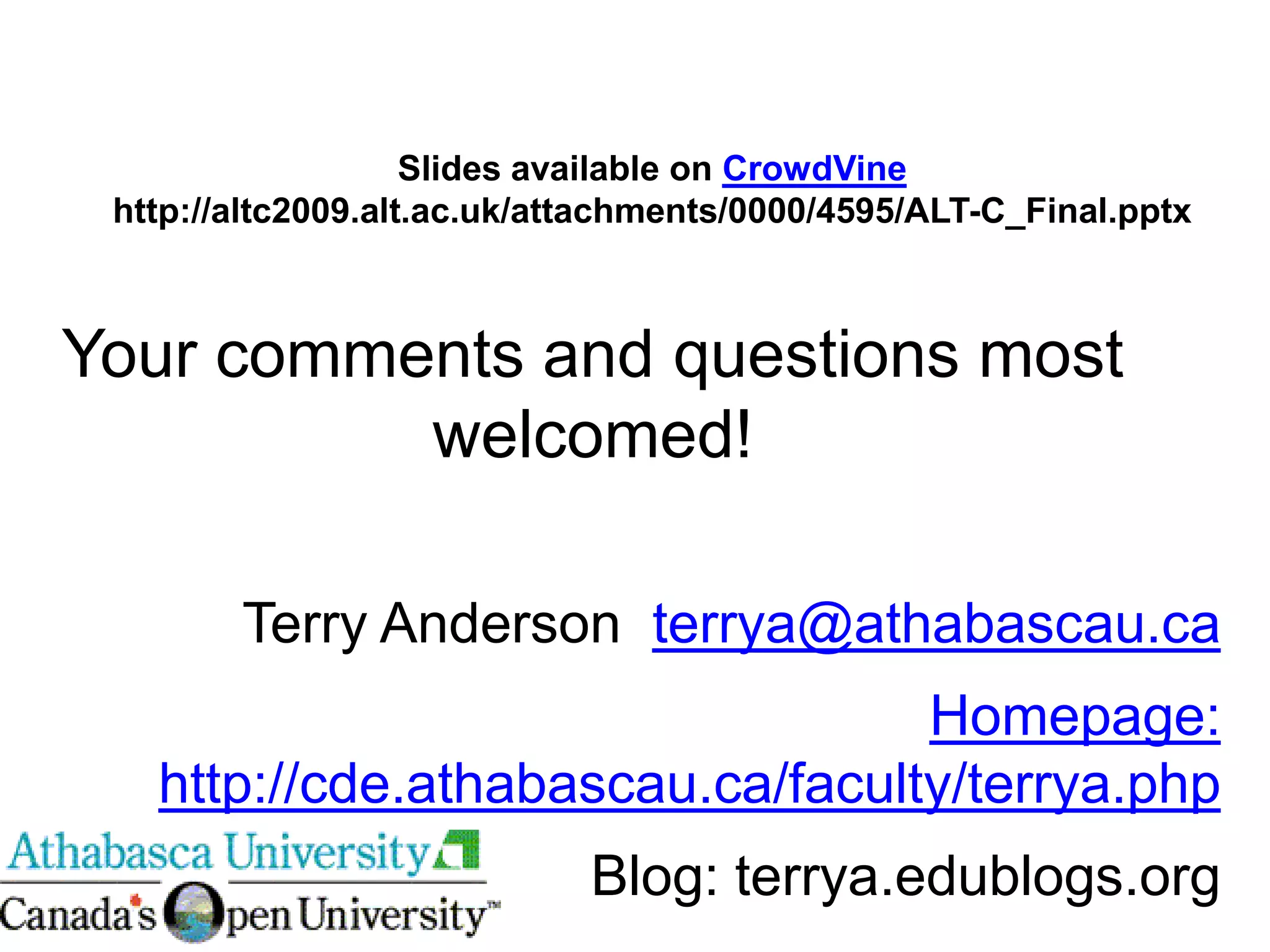 Open Scholars are Change Agents Open scholars develop tools and techniques to help cross-pollination, sustain and grow effective learning networks.From (Looi 2001).
