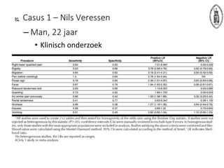  Casus 1 – Nils Veressen
– Man, 22 jaar
• Klinisch onderzoek
 