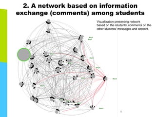9
Visualization presenting network
based on the students' comments on the
other students' messages and content.
2. A network based on information
exchange (comments) among students
 